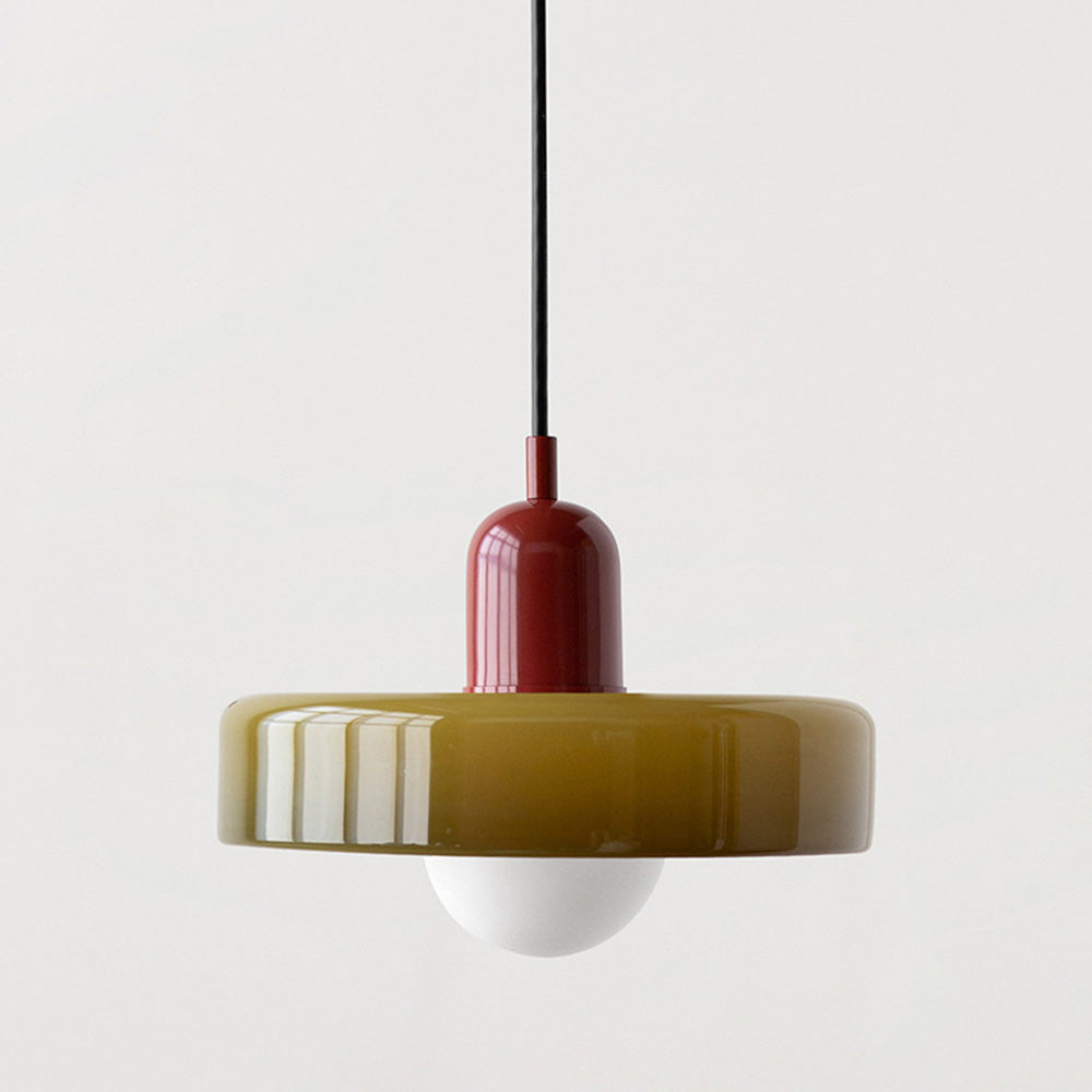 Modern Pendant Light  White Glass Disc with Red Accent - Product detail 19