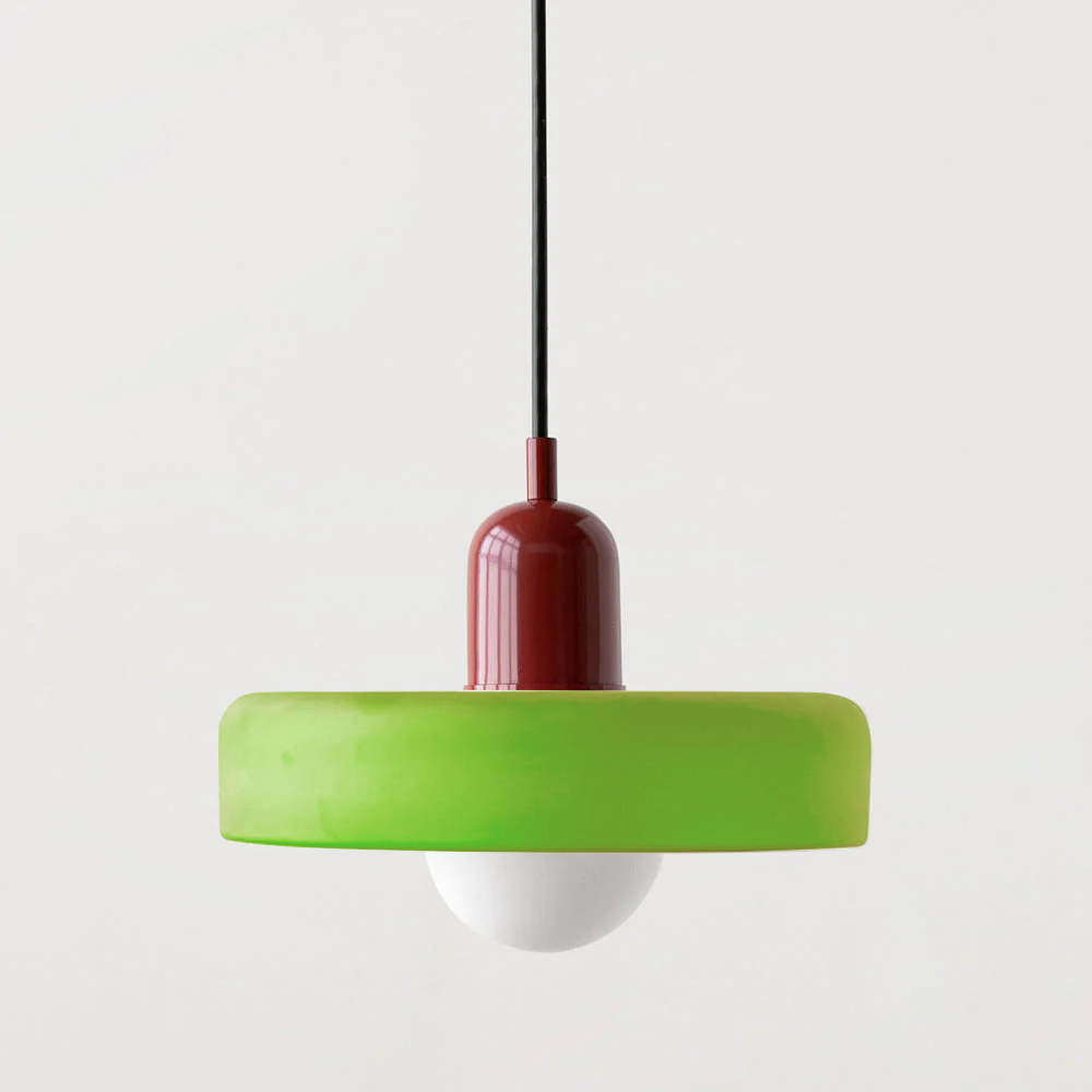 Modern Pendant Light  White Glass Disc with Red Accent - Product detail 22