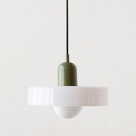 Modern Pendant Light  White Glass Disc with Red Accent - Product detail 24