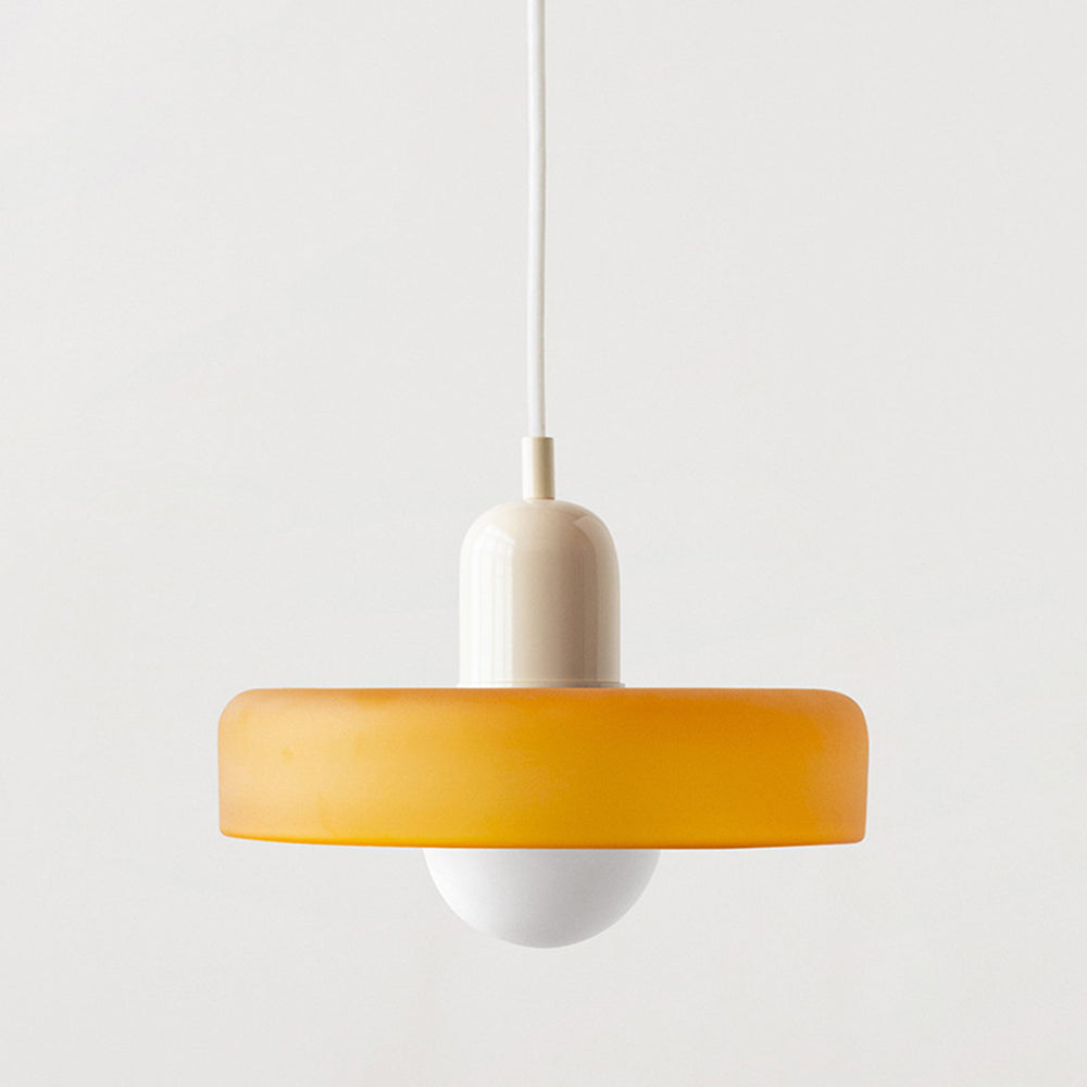 Modern Pendant Light  White Glass Disc with Red Accent - Product detail 25