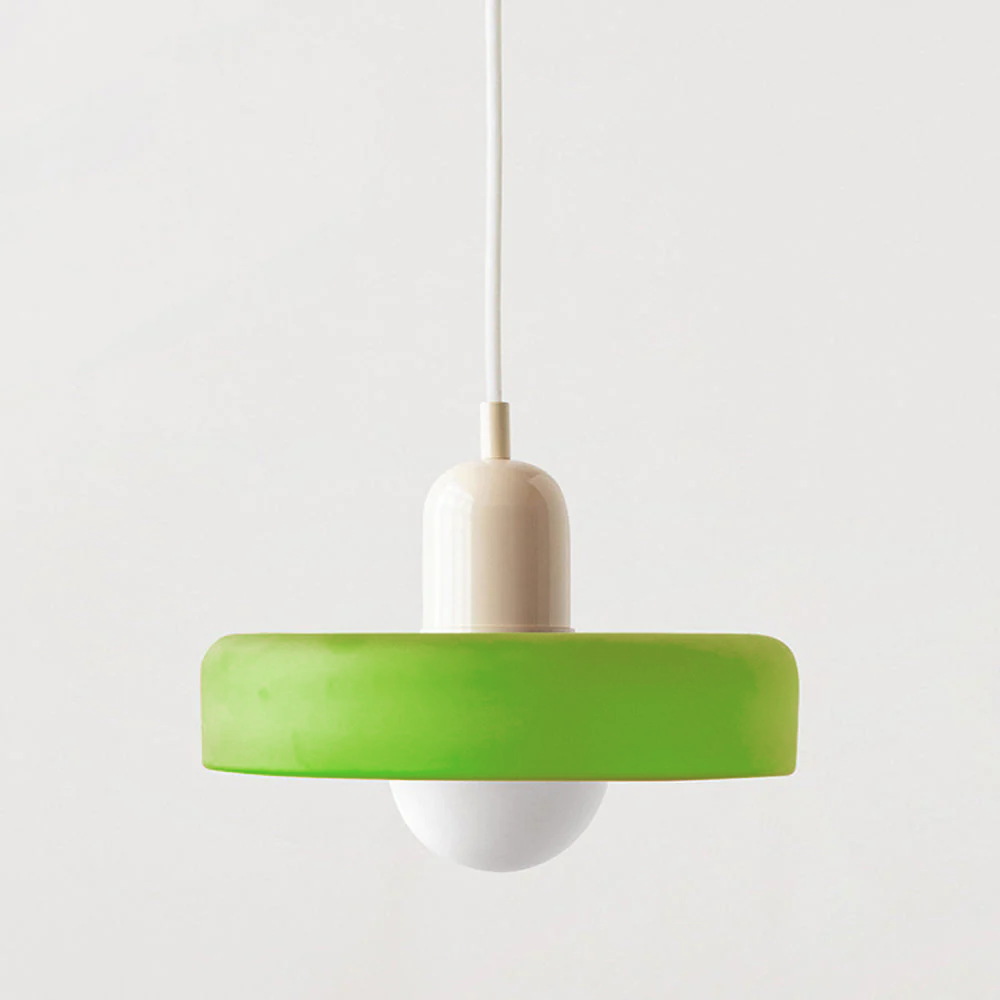 Modern Pendant Light  White Glass Disc with Red Accent - Product detail 27