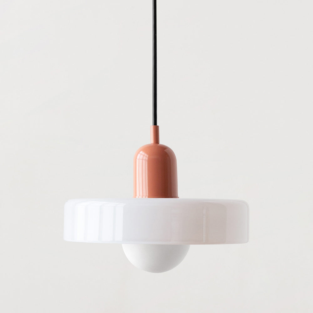 Modern Pendant Light  White Glass Disc with Red Accent - Product detail 28