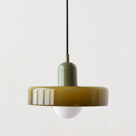 Modern Pendant Light  White Glass Disc with Red Accent - Product detail 29