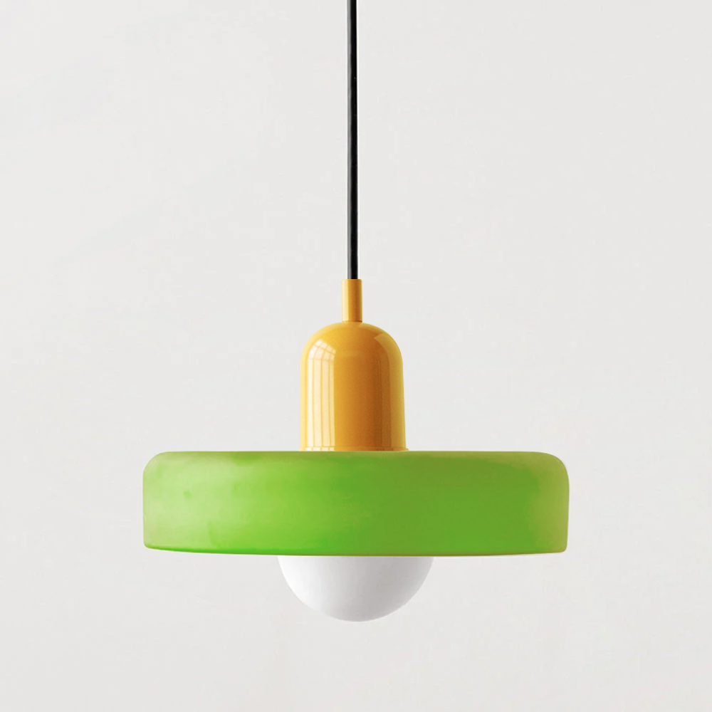 Modern Pendant Light  White Glass Disc with Red Accent - Product detail 30