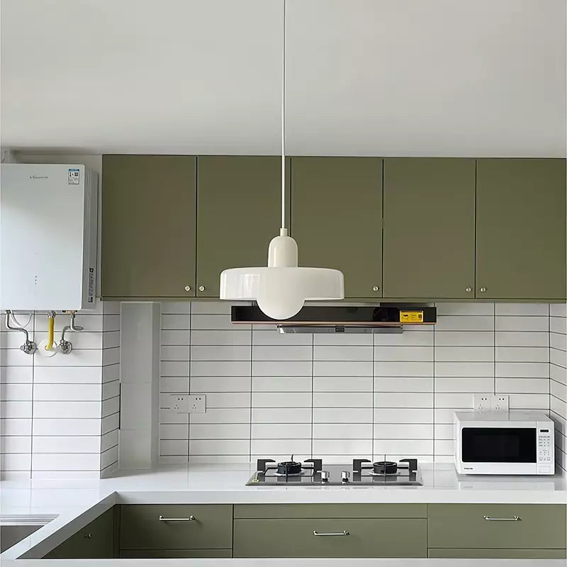 Modern Pendant Light  White Glass Disc with Red Accent - Product detail 4