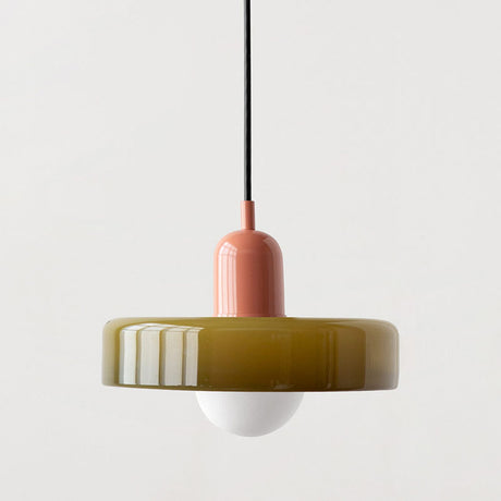 Modern Pendant Light  White Glass Disc with Red Accent - Product detail 31