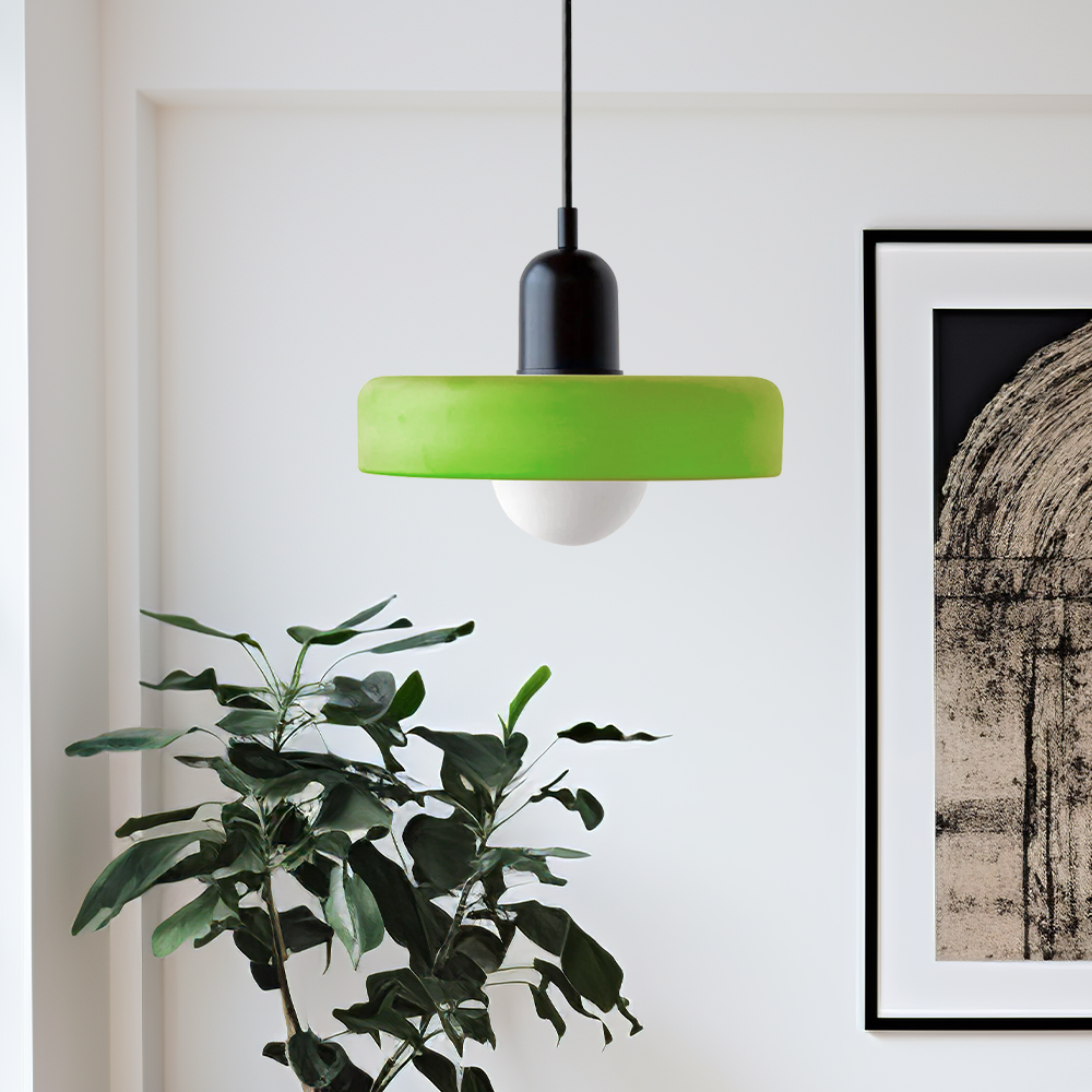 Modern Pendant Light  White Glass Disc with Red Accent - Product detail 5