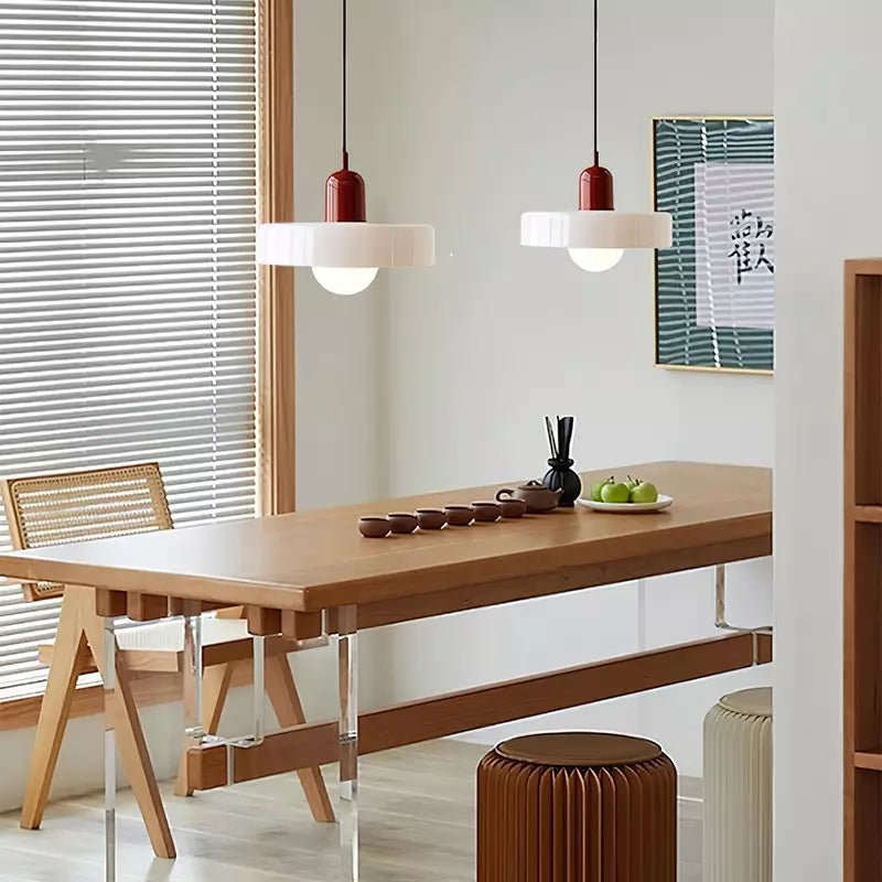 Modern Pendant Light  White Glass Disc with Red Accent - Product detail 6