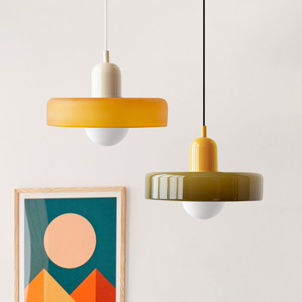 Modern Pendant Light  White Glass Disc with Red Accent - Product detail 7