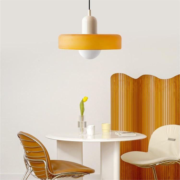 Modern Pendant Light  White Glass Disc with Red Accent - Product detail 8