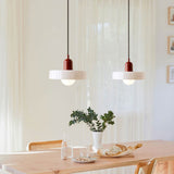 Modern Pendant Light  White Glass Disc with Red Accent - Product detail 9