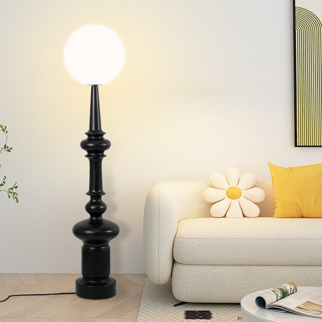 Modern Floor Lamp  Bauhaus Black Metal Base With Globe Shade - Product showcase