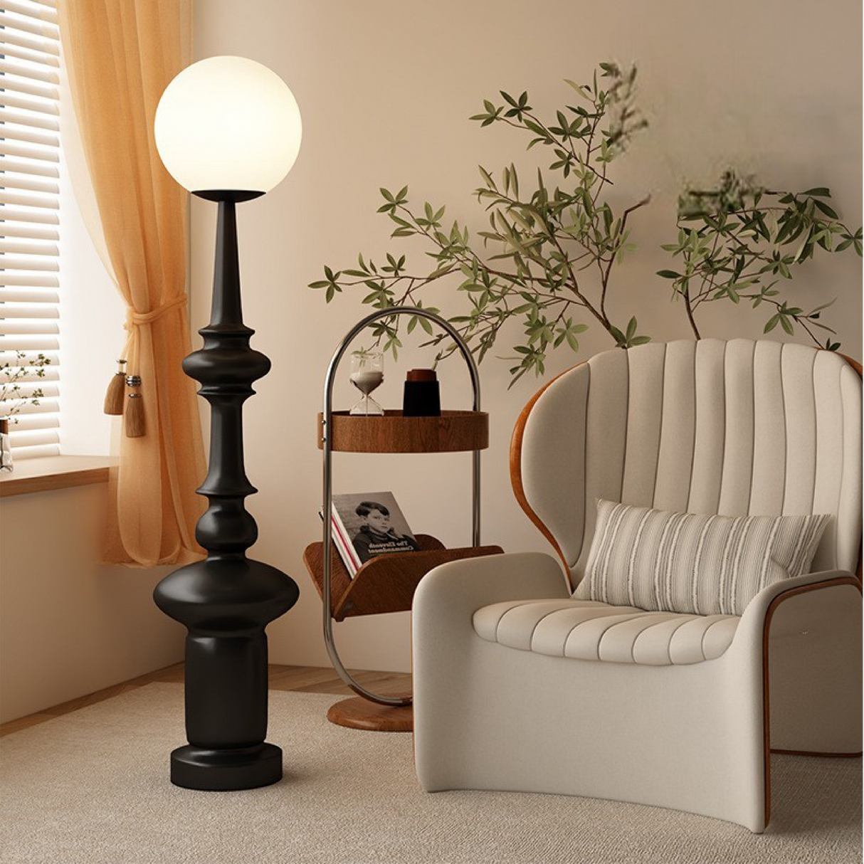 Modern Floor Lamp  Bauhaus Black Metal Base With Globe Shade - Product detail 4