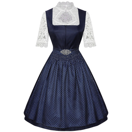 Traditional Dirndl Dress  Emerald Green With Lace Blouse  Apron - Product detail 11