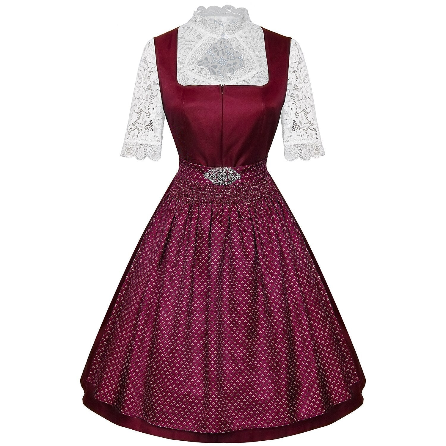 Traditional Dirndl Dress  Emerald Green With Lace Blouse  Apron - Product detail 10