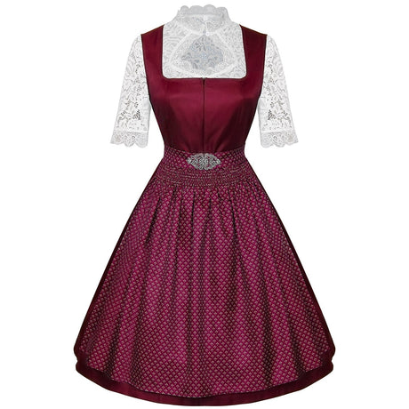Traditional Dirndl Dress  Emerald Green With Lace Blouse  Apron - Product detail 10