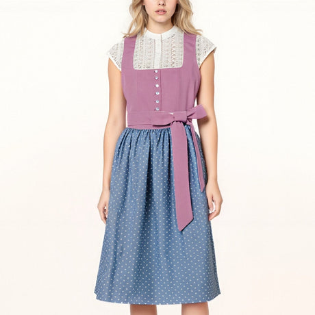 Traditional Dirndl Dress  Mauve Bodice With Floral Cotton Skirt - Product showcase
