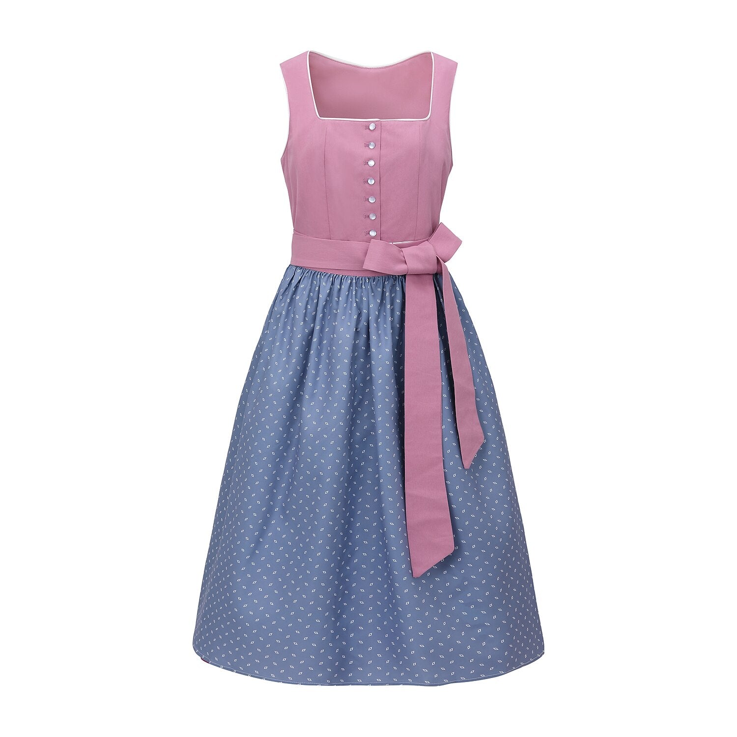 Traditional Dirndl Dress  Mauve Bodice With Floral Cotton Skirt - Detailed view