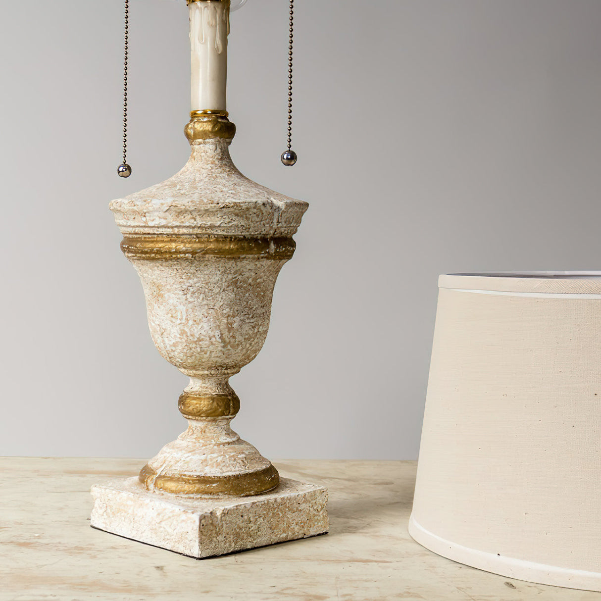 Vintage Table Lamp  Antique White Base with Beige Shade - Product detail 5