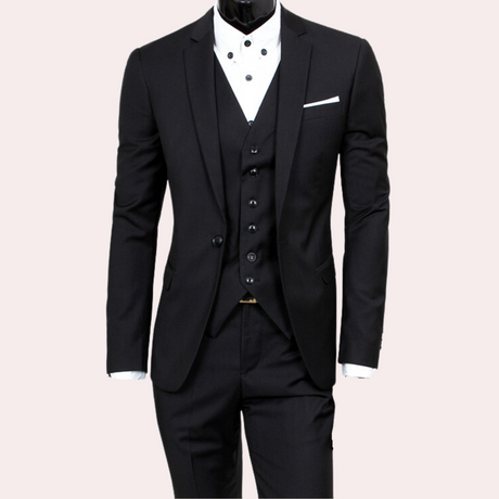 Classic Three Piece Suit  Premium Black Business Formal Wear - Product showcase