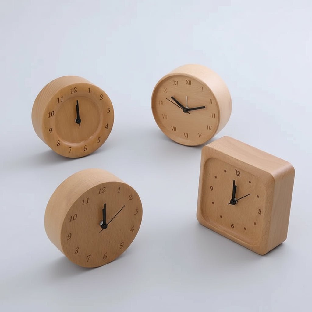 Wooden Desk Clock  Roman Numerals Beech Wood Design - Product detail 4