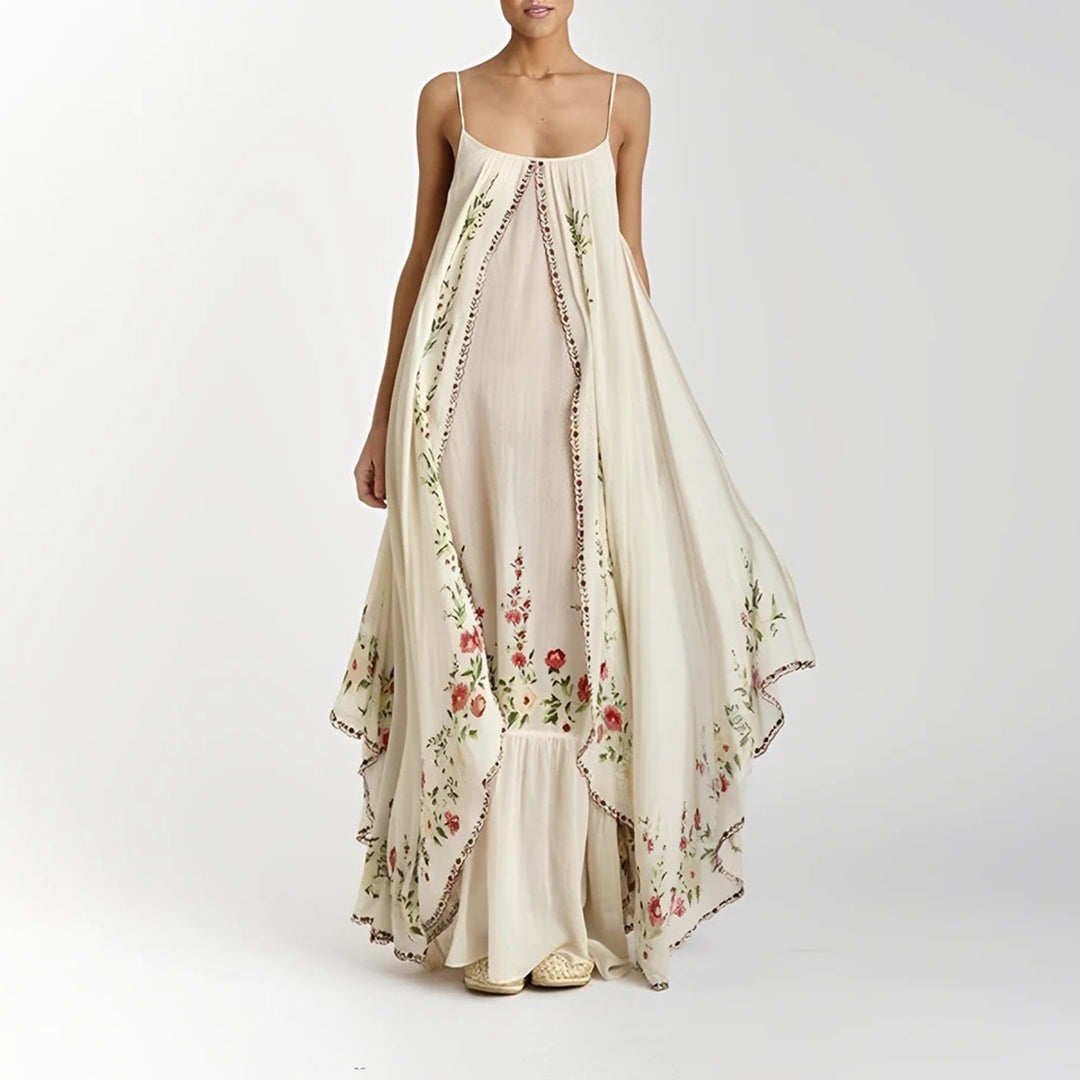 Floral Maxi Dress  Vintage Embroidered Cotton Design - Product showcase