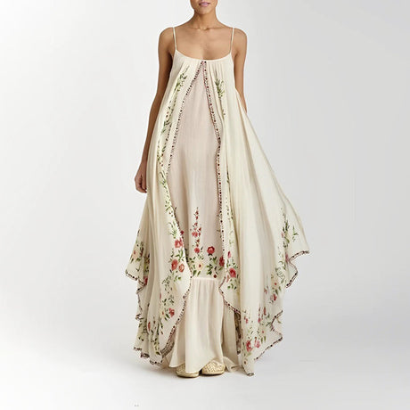 Floral Maxi Dress  Vintage Embroidered Cotton Design - Product showcase