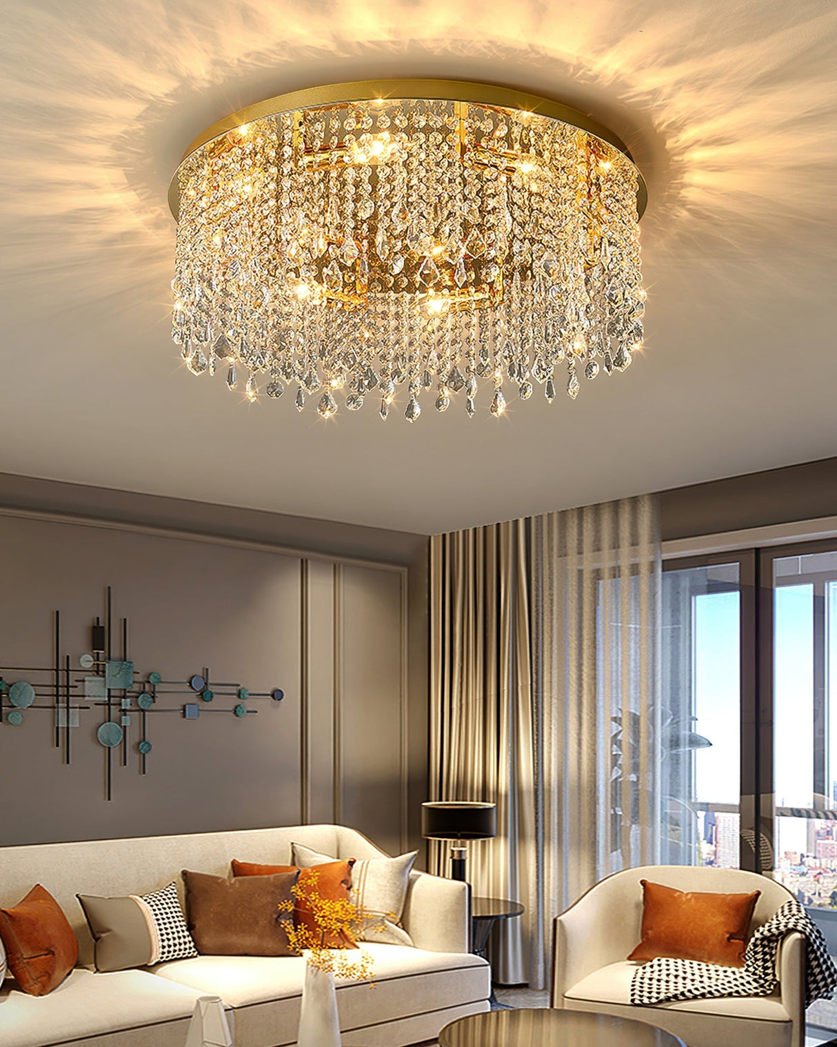 Crystal Ceiling Light  Gold Frame With Cascading Crystals - Product detail 16