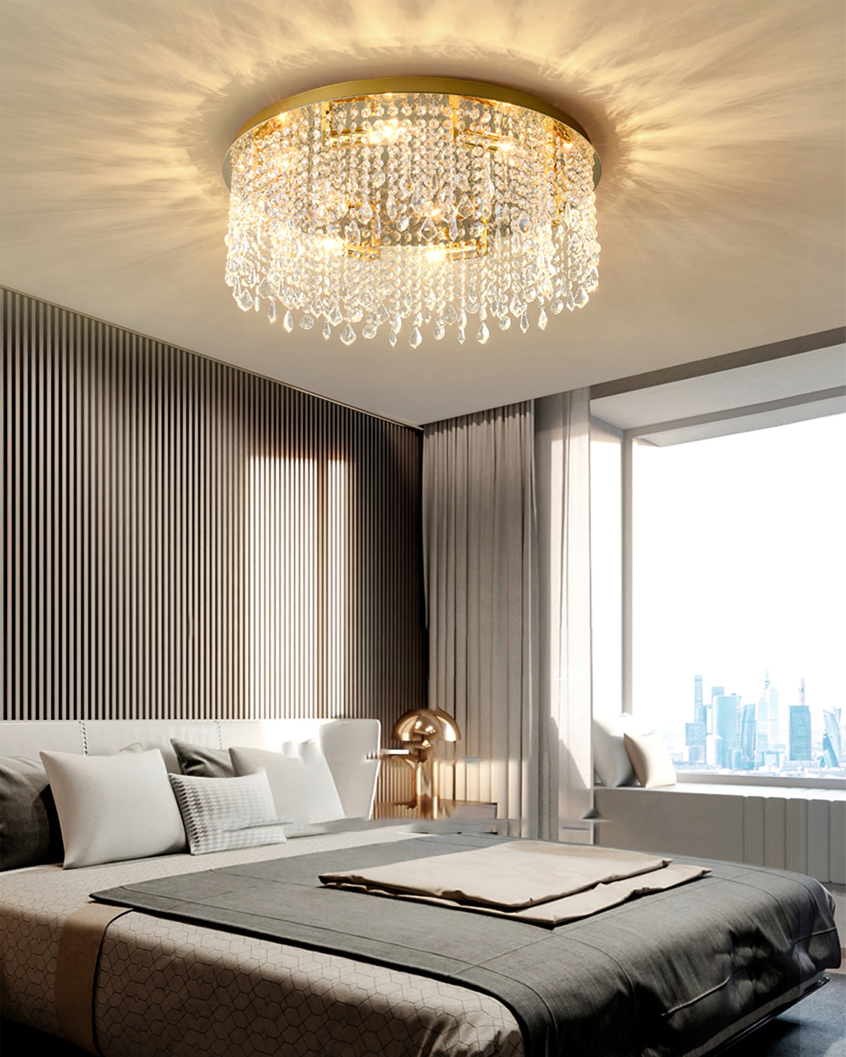 Crystal Ceiling Light  Gold Frame With Cascading Crystals - Product detail 10