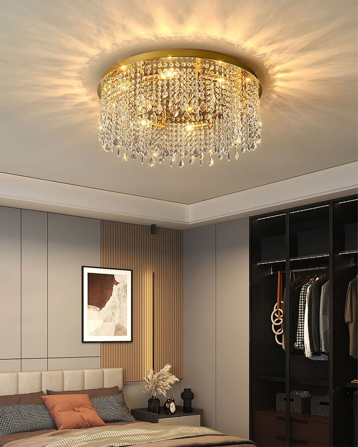 Crystal Ceiling Light  Gold Frame With Cascading Crystals - Product detail 12