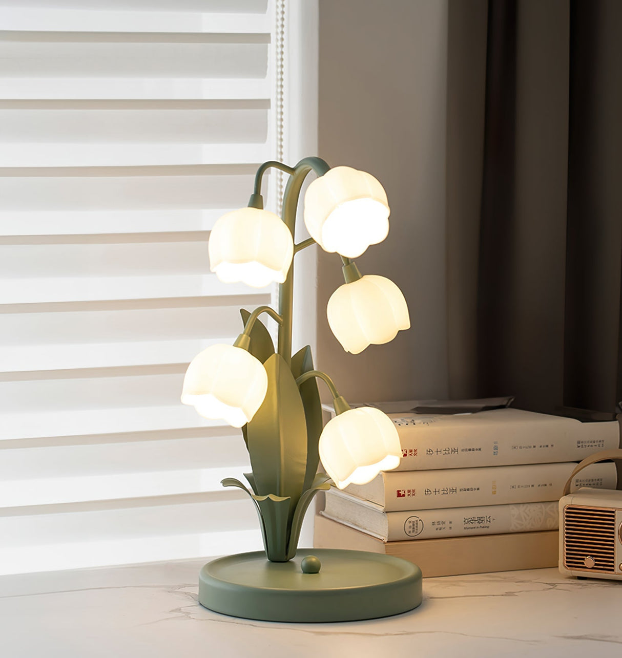 Lily Valley Table Lamp  Floral Green Metal Design - Product example