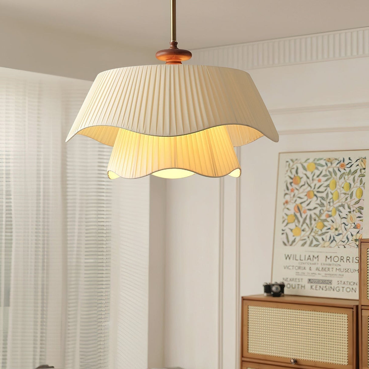 Modern Pendant Light  Pleated Fabric Double-Layer Shade - Detailed view
