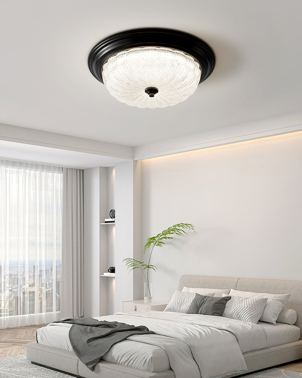 Modern Flush Mount Ceiling Light  Glass Dome with Bronze Trim - Product detail 6