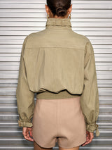 Cotton Blend Cropped Jacket  Belted Collar Long Sleeve - Product detail 5