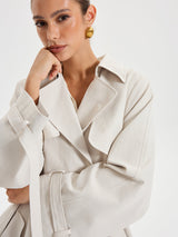 Belted Double-Breasted Trench Coat  Classic Cream Woven Design - Product showcase