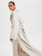 Belted Double-Breasted Trench Coat  Classic Cream Woven Design - Detailed view