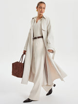Belted Double-Breasted Trench Coat  Classic Cream Woven Design - Product detail 4