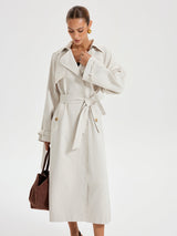 Belted Double-Breasted Trench Coat  Classic Cream Woven Design - Product detail 5