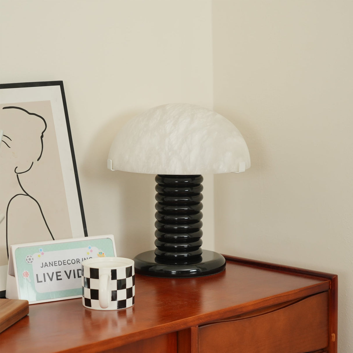 Modern Alabaster Table Lamp  Black Ribbed Base Design - Product detail 7