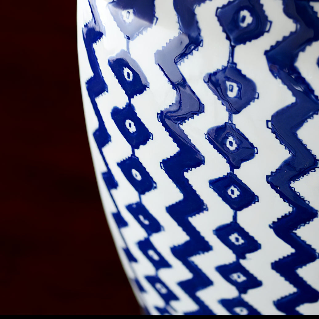Geometric Table Lamp  Blue White Porcelain Design - Product example