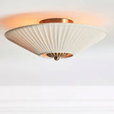 Modern Ceiling Light  Pleated White Shade Gold Accent - Detailed view