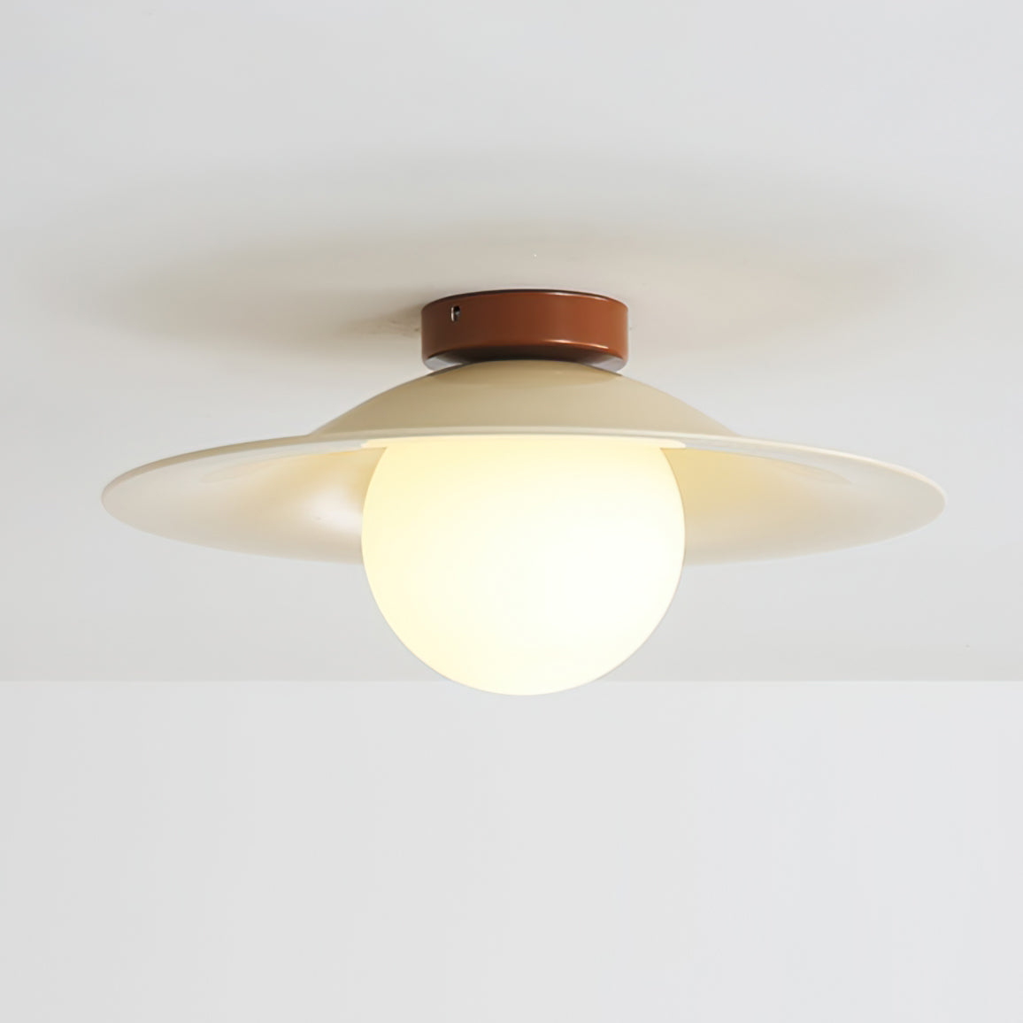 Modern Ceiling Light  Wide Metal Shade Glass Globe Design - Detailed view