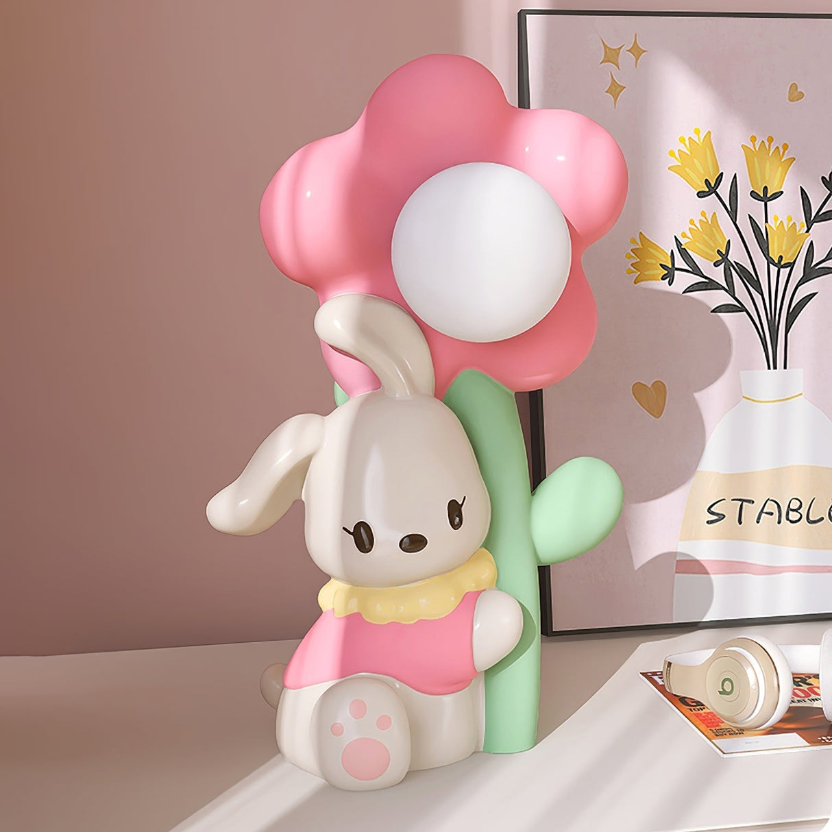 Kids Bunny Table Lamp  Flower Nightlight Design - Detailed view