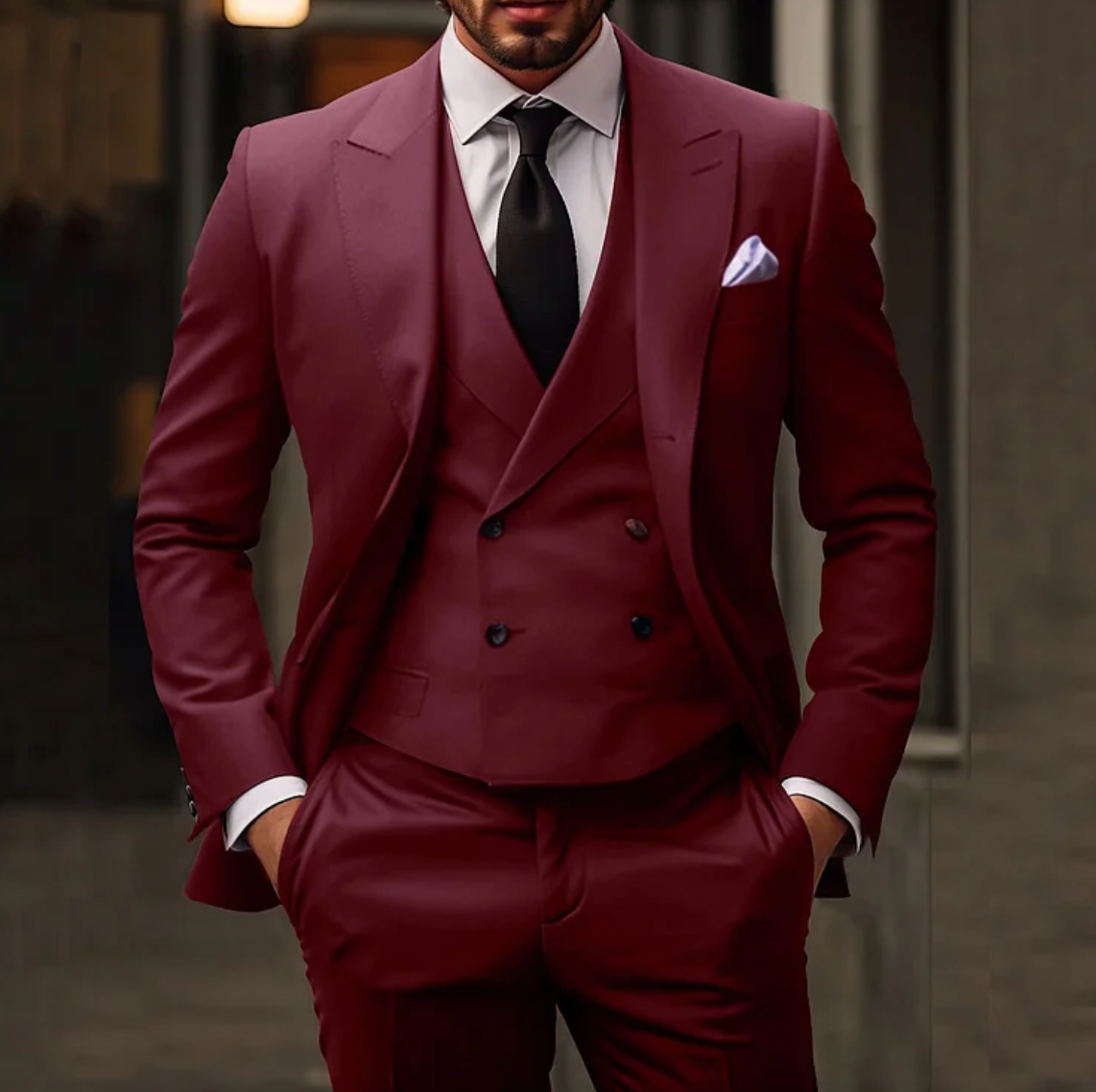 Italian Wool Three Piece Suit  Double Breasted Vest Design - Product detail 10