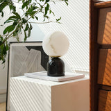 Modern Table Lamp  Alabaster Globe Black Marble Base - Detailed view