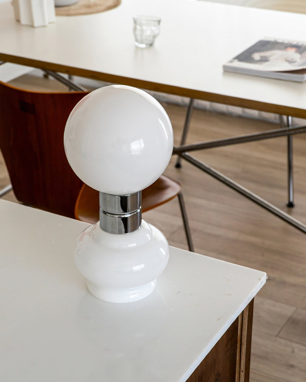 Modern Glass Table Lamp  White Globe Chrome Accent - Product detail 11