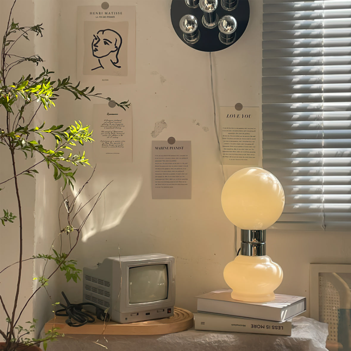 Modern Glass Table Lamp  White Globe Chrome Accent - Product detail 9
