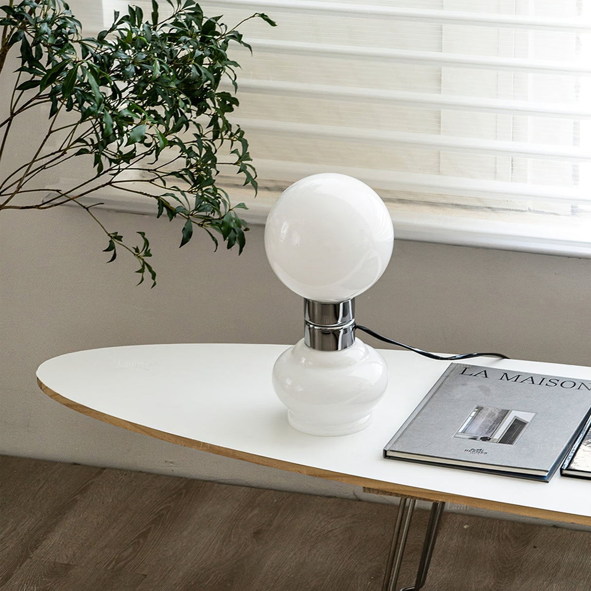 Modern Glass Table Lamp  White Globe Chrome Accent - Product detail 5