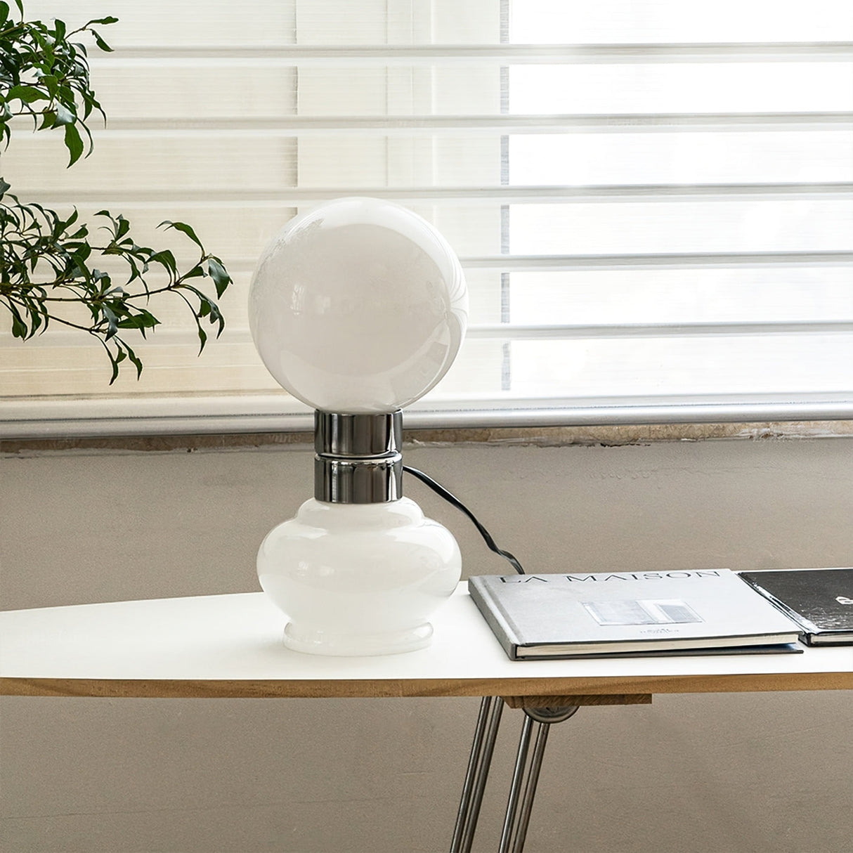 Modern Glass Table Lamp  White Globe Chrome Accent - Product example