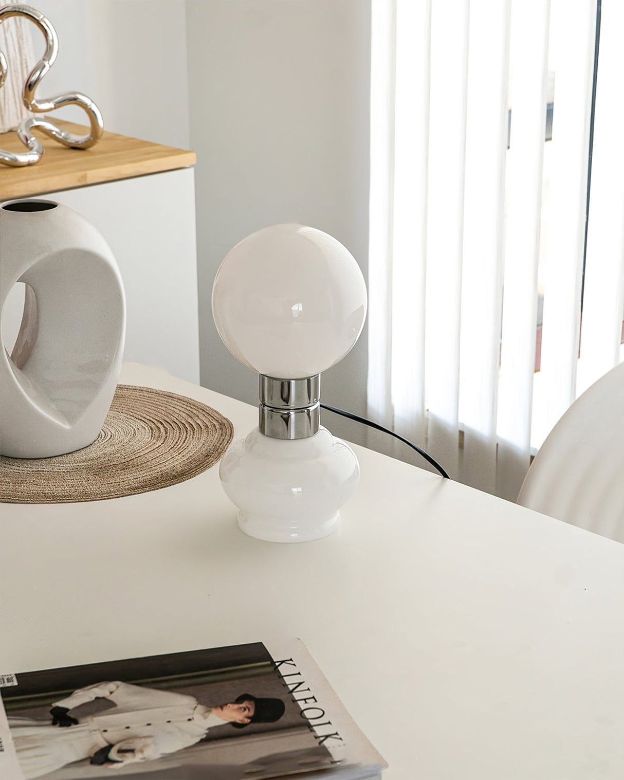 Modern Glass Table Lamp  White Globe Chrome Accent - Product detail 12